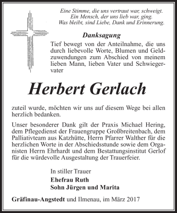 Traueranzeige von Herbert Gerlach von Südthüringer Presse