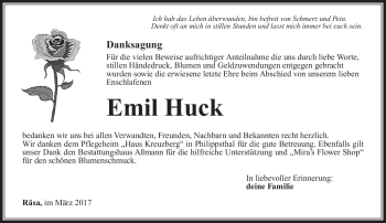 Traueranzeige von Emil Huck von Südthüringer Presse