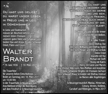 Traueranzeige von Walter Brandt von Südthüringer Presse