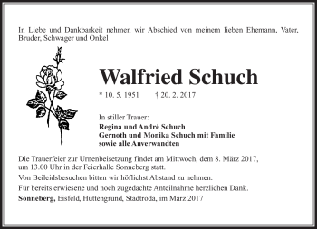 Traueranzeige von Walfried Schuch von Südthüringer Presse