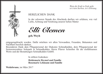 Traueranzeige von Elli Clemen von Südthüringer Presse