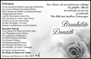 Traueranzeige von Brunhilde Donath von Südthüringer Presse