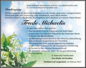 Traueranzeige von Trude Michaelis von Südthüringer Presse
