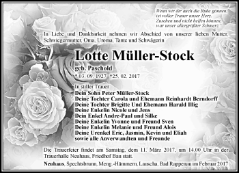 Traueranzeige von Lotte Müller-Stock von Südthüringer Presse