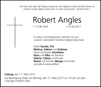 Traueranzeige von Robert Angles von Neue Presse Coburg