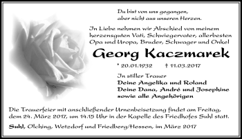 Traueranzeige von Georg Kacmarek von Südthüringer Presse