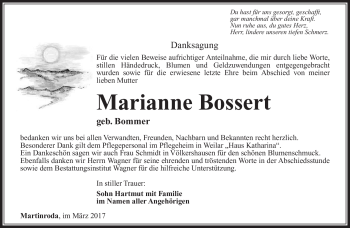 Traueranzeige von Marianne Bossert von Südthüringer Presse