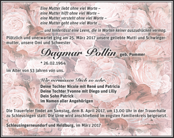 Traueranzeige von Dagmar Pollin von Südthüringer Presse