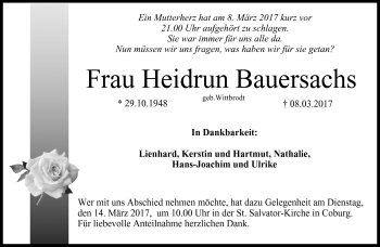 Traueranzeige von Heidrun Bauersachs von Neue Presse Coburg