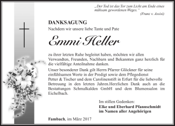 Traueranzeige von Emmi Heller von Südthüringer Presse