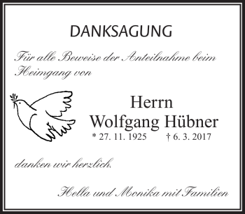 Traueranzeige von Wolfgang Hübner von Frankenpost