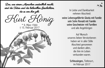 Traueranzeige von Kurt König von Südthüringer Presse