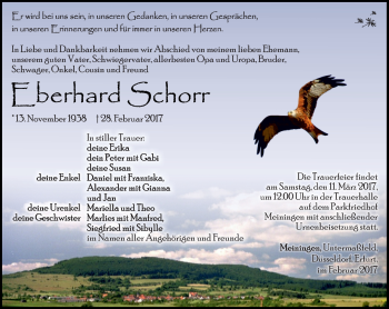 Traueranzeige von Eberhard Schorr von Südthüringer Presse