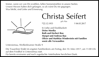 Traueranzeige von Christa Seifert von Neue Presse Coburg
