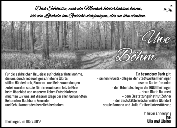 Traueranzeige von Uwe Böhm von Südthüringer Presse