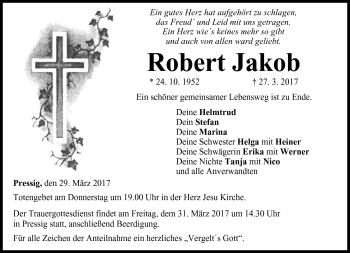 Traueranzeige von Robert Jakob von Neue Presse Coburg