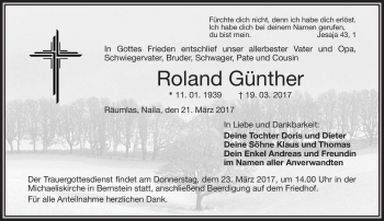 Traueranzeige von Roland Günther von Frankenpost
