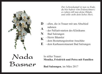 Traueranzeige von Nada Basner von Südthüringer Presse