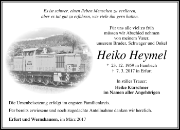 Traueranzeige von Heiko Heymel von Südthüringer Presse