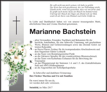Traueranzeige von Marianne Bachstein von Südthüringer Presse