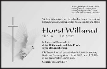 Traueranzeige von Horst Willunat von Südthüringer Presse