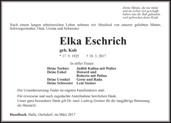 Traueranzeige von Elka Eschrich von Südthüringer Presse