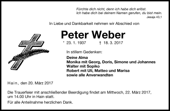 Traueranzeige von Peter Weber von Neue Presse Coburg