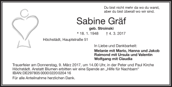 Traueranzeige von Sabine Gräf von Frankenpost