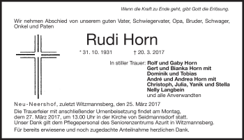 Traueranzeige von Rudi Horn von Neue Presse Coburg