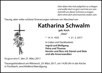 Traueranzeige von Katharina Schwalm von Neue Presse Coburg