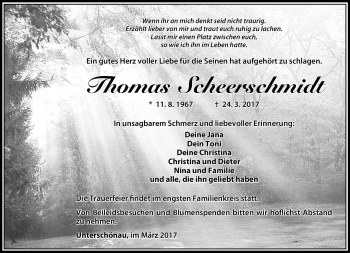Traueranzeige von Thomas Scheerschmidt von Südthüringer Presse