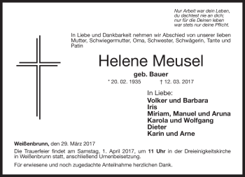 Traueranzeige von Helene Meusel von Neue Presse Coburg