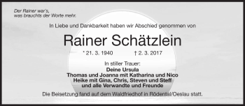 Traueranzeige von Rainer Schätzlein von Neue Presse Coburg