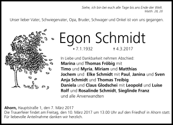 Traueranzeige von Egon Schmidt von Neue Presse Coburg