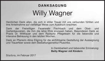 Traueranzeige von Willy Wagner von Neue Presse Coburg