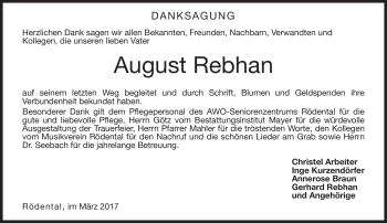 Traueranzeige von August Rebhan von Neue Presse Coburg