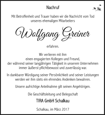Traueranzeige von Greiner Wolfgang von Südthüringer Presse