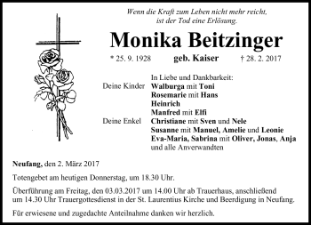 Traueranzeige von Monika Beitzinger von Neue Presse Coburg
