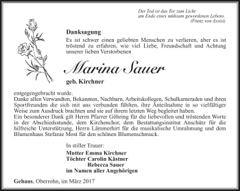 Traueranzeige von Marina Sauer von Südthüringer Presse