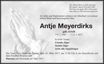 Traueranzeige von Antje Meyerdirks von Südthüringer Presse