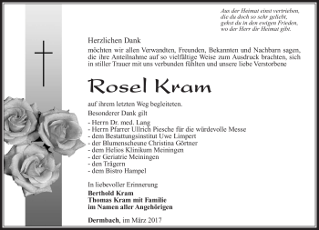 Traueranzeige von Rosel Kram von Südthüringer Presse