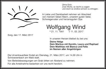 Traueranzeige von Wolfgang Wind von Frankenpost