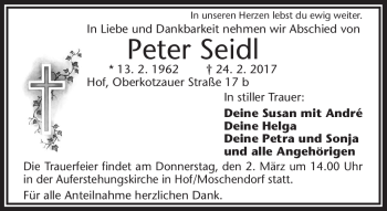 Traueranzeige von Peter Seidl von Frankenpost