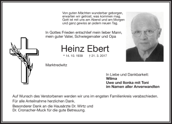 Traueranzeige von Heinz Ebert von Frankenpost