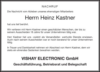Traueranzeige von Heinz Kastner von Frankenpost