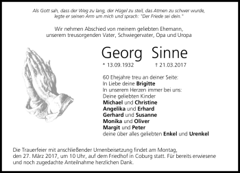 Traueranzeige von Georg Sinne von Neue Presse Coburg