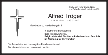 Traueranzeige von Alfred Tröger von Frankenpost