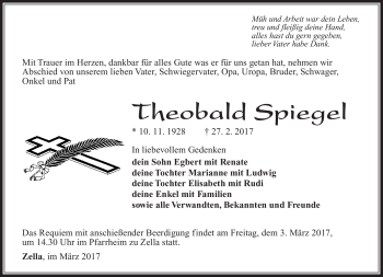 Traueranzeige von Theobald Spiegel von Südthüringer Presse