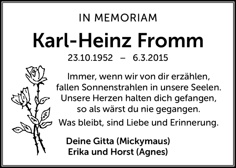  Traueranzeige für Karl-Heinz Fromm vom 06.03.2017 aus Südthüringer Presse