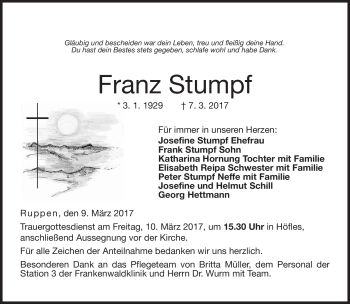 Traueranzeige von Franz Stumpf von Neue Presse Coburg